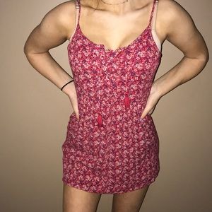 Floral Red Lace Up Mini Dress